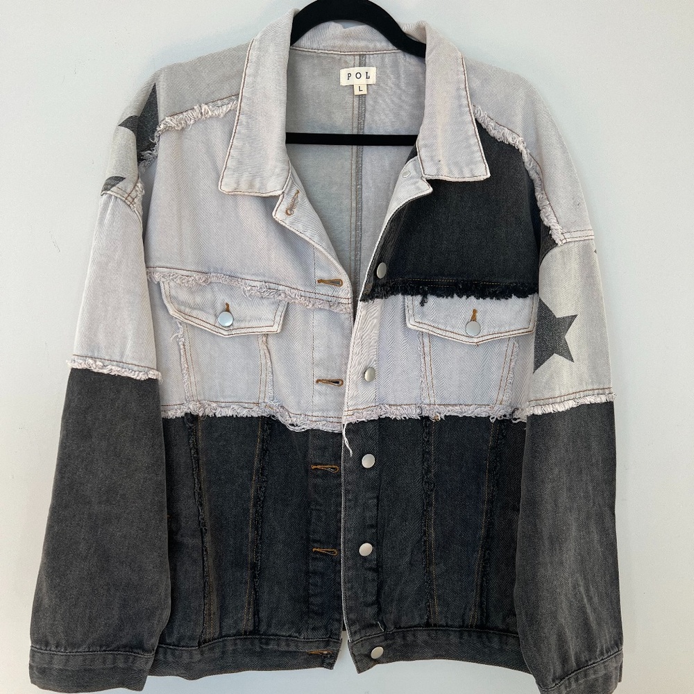 COPY - POL Washed Black & White Star Denim Jacket, Size L, NWOT